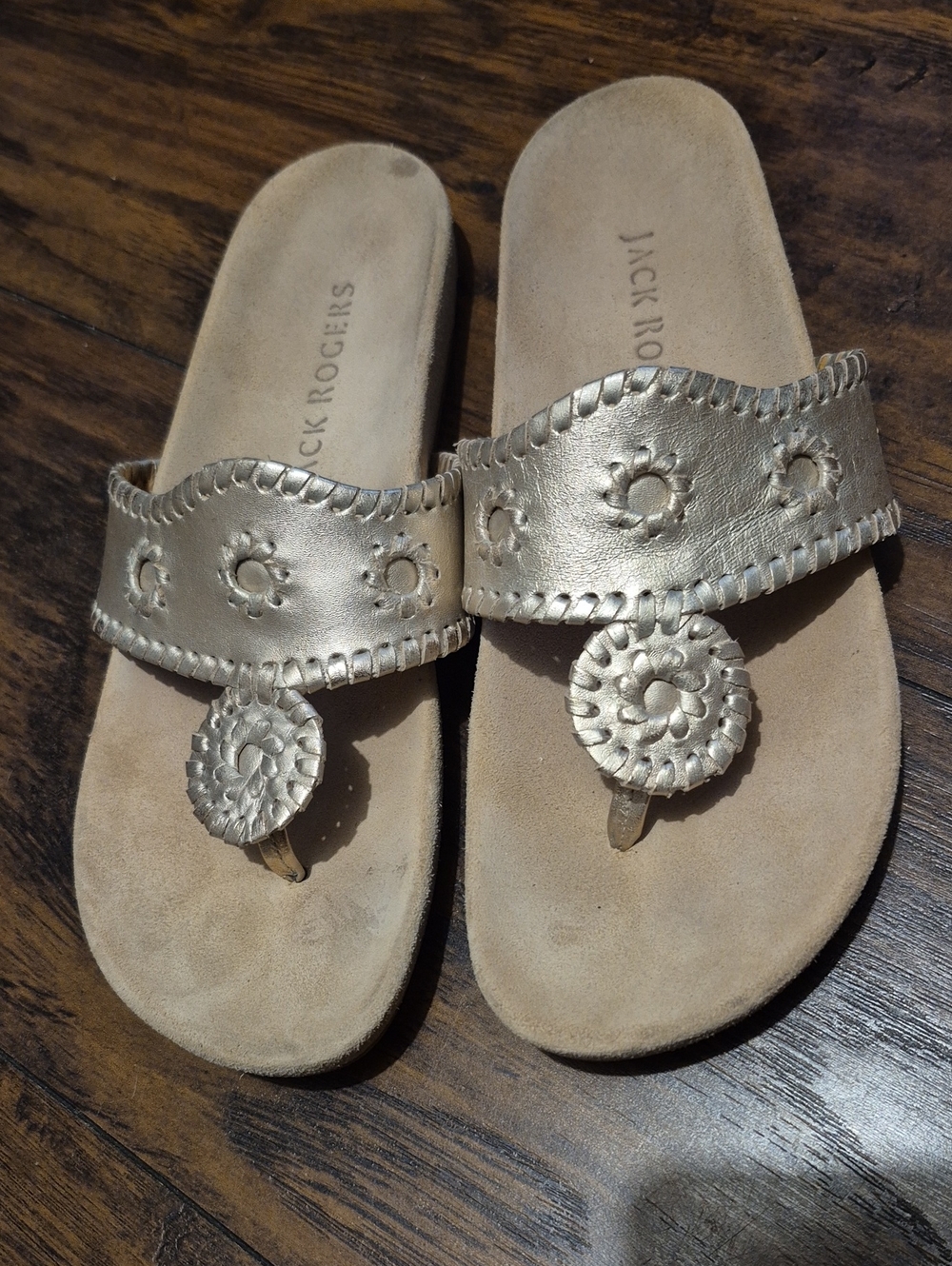 Jack Rogers Metallic Gold Leather Navajo Sandals - Women's